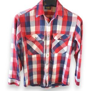 VTG 80s OshKosh BGosh Flannel Shirt Mens M Plaid Distressed Workwear Paint